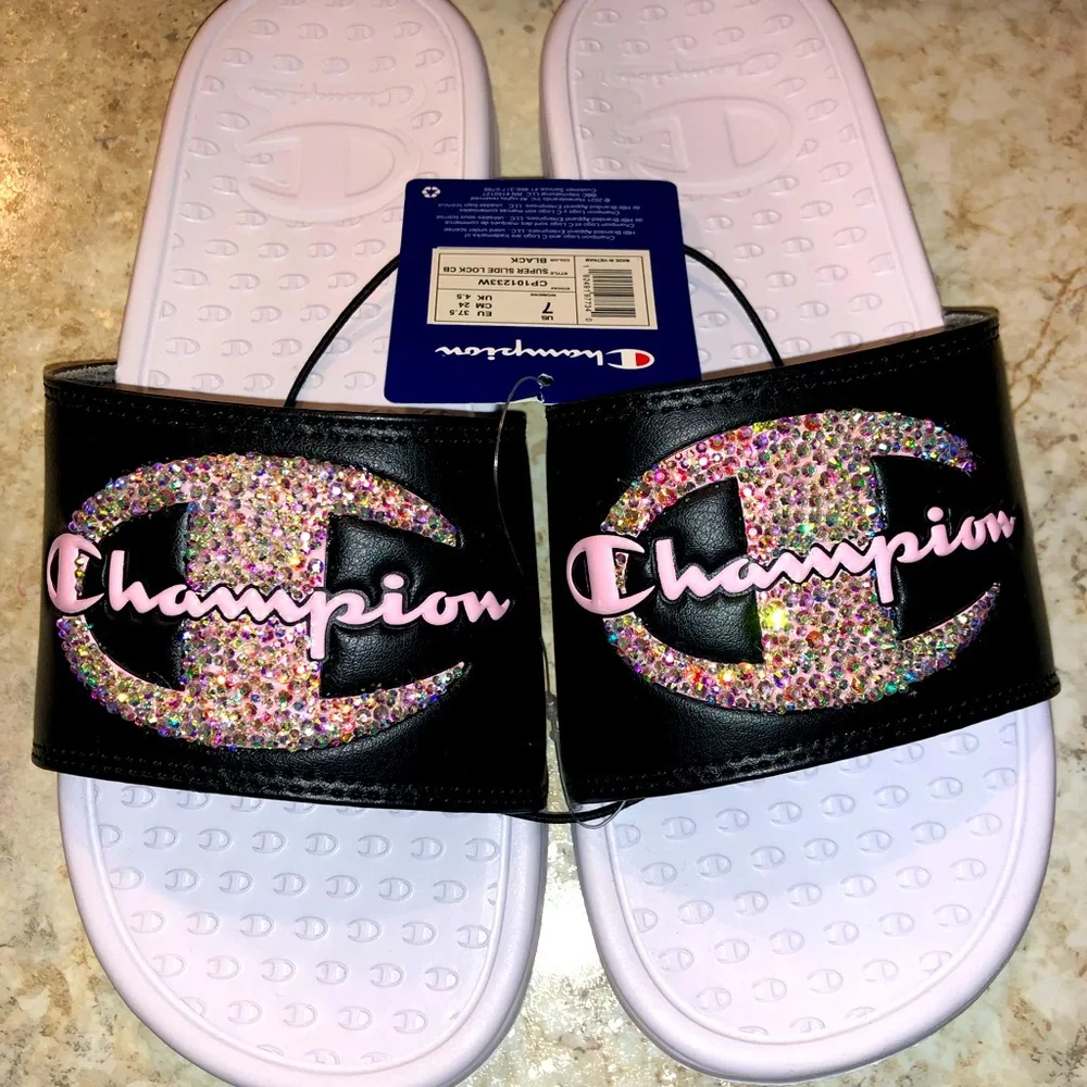 Champion Super Slide Lock CB Custom Swavorski Crystal Logo Size 7 - Picture 1 of 11